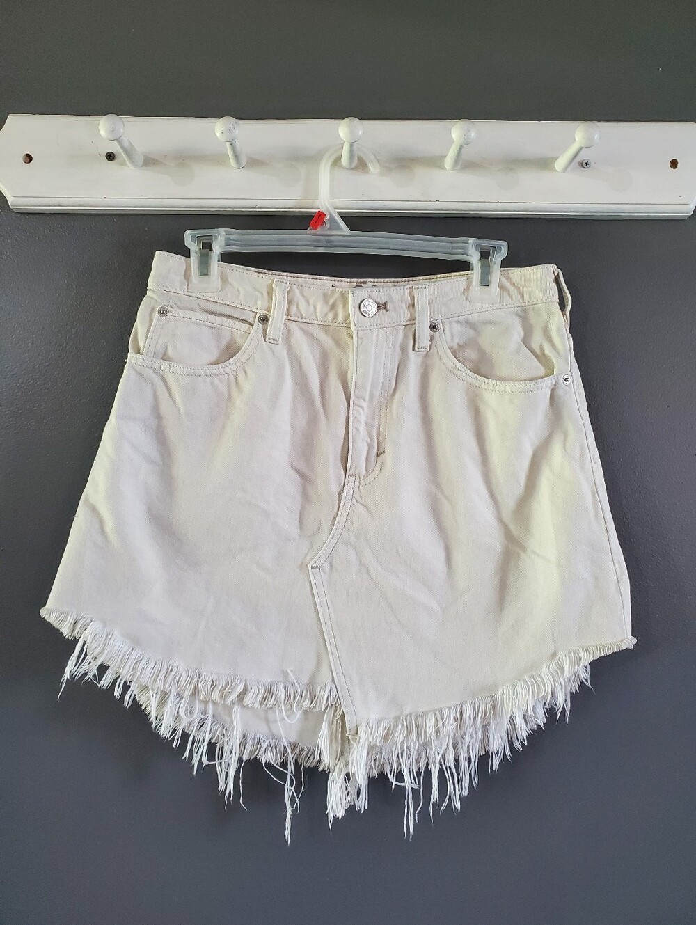 WE THE FREE Frayed Hem Fringe 5 Pocket Denim Mini Skirt 28